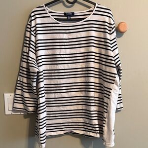 Chaps White and Black Striped Boatneck Tunic